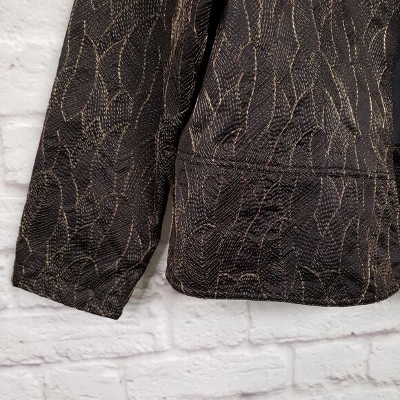 Chico's Size 3 Black & Metallic Bronze Embroidered Leaf Open Jacket Size XL 16 - Picture 4 of 10